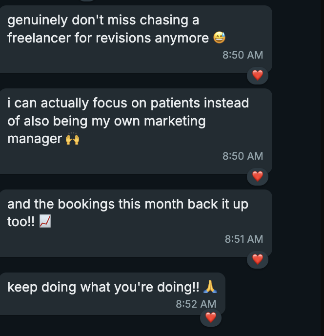 Client message: bookings this month back it up, no more chasing freelancers